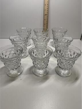 Set of 9 Vintage Clear Pressed Glass Footed Dessert Sherbet Cups